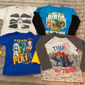TOY STORY, ANGRY BIRDS, JUMPING BEANS Boys Shirts. All four.